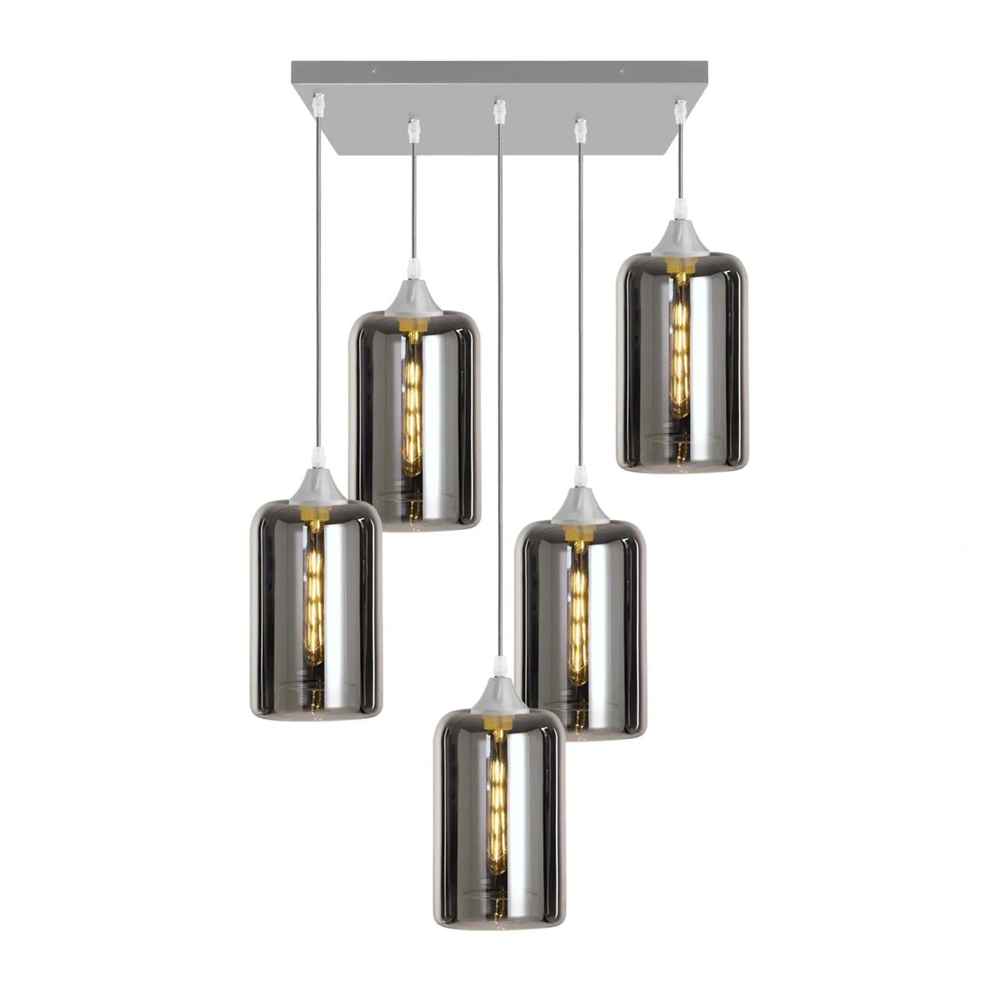 Murano 5 Light Silver Pendant with Cylinder Shades