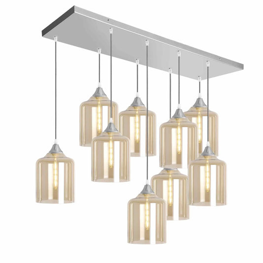 Murano 9 Light Silver Pendant with Extra Large Cylinder Shades