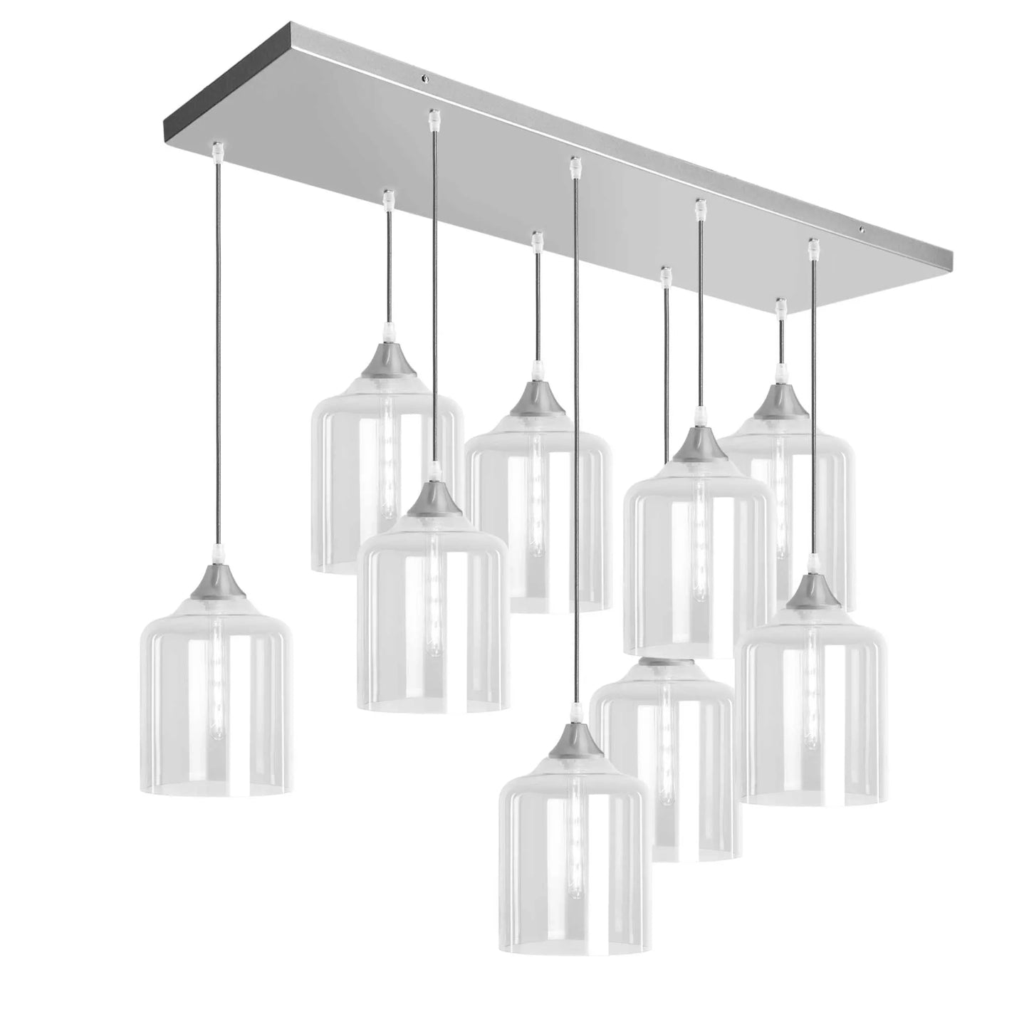 Murano 9 Light Silver Pendant with Extra Large Cylinder Shades