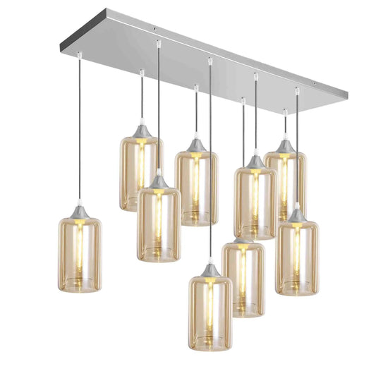 Murano 9 Light Silver Pendant with Cylinder Shades