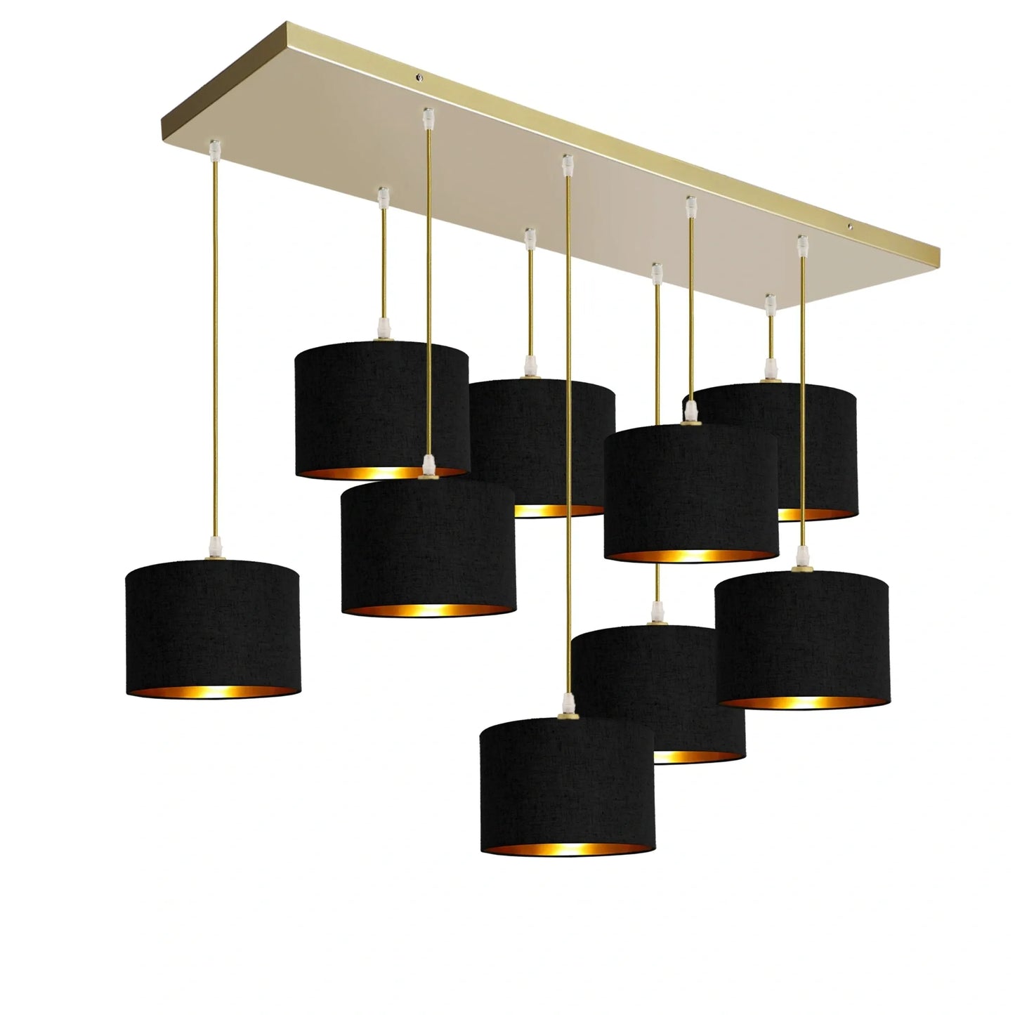 Murano 9 Light Gold with Hand Made Fabric Shades