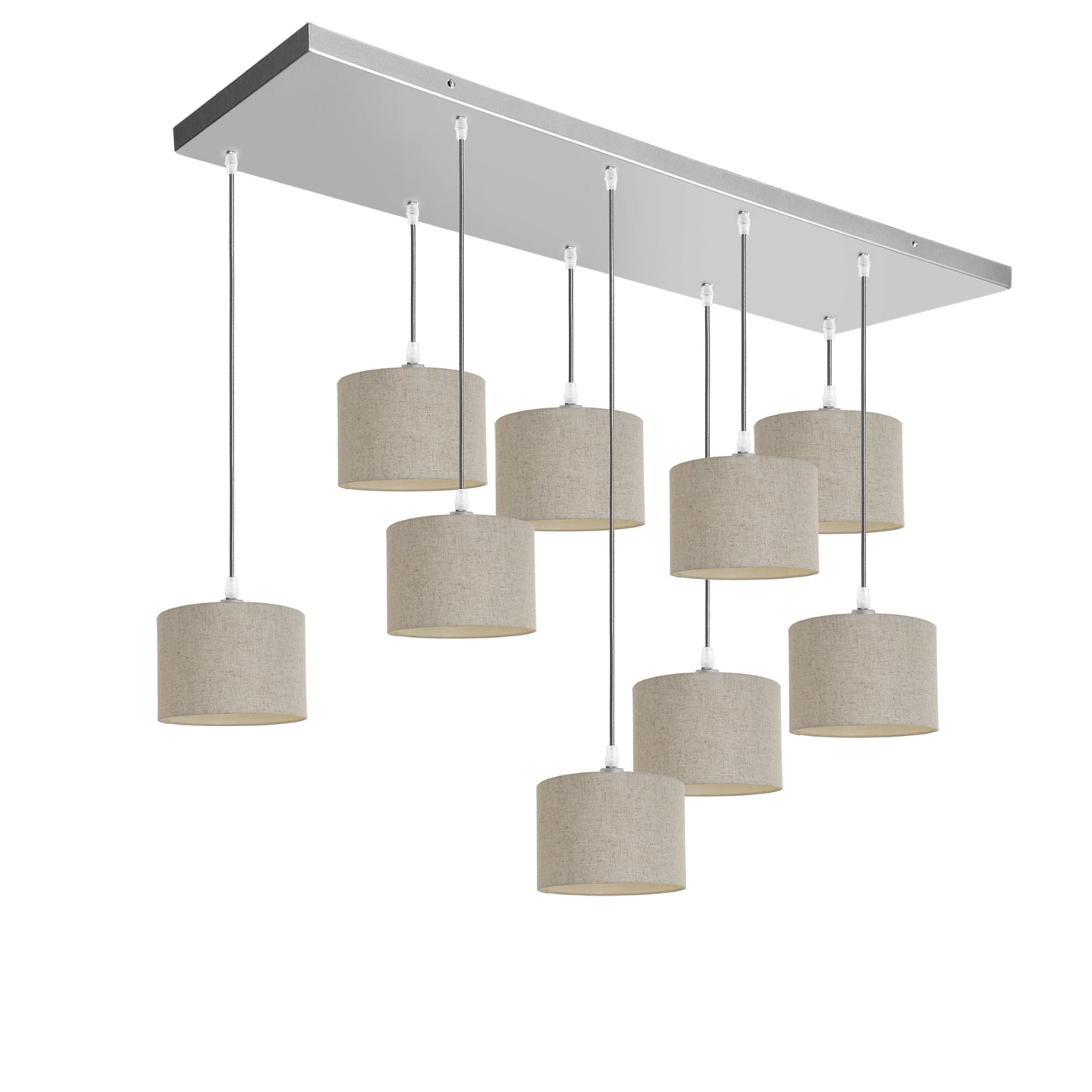 Murano 9 Light Silver with Hand Made fabric Shades