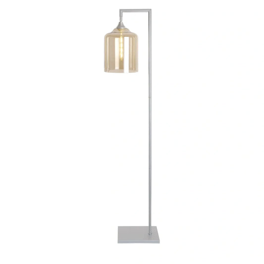 Murano Silver Floor Lamp with Extra Large Cylinder Glass Shade