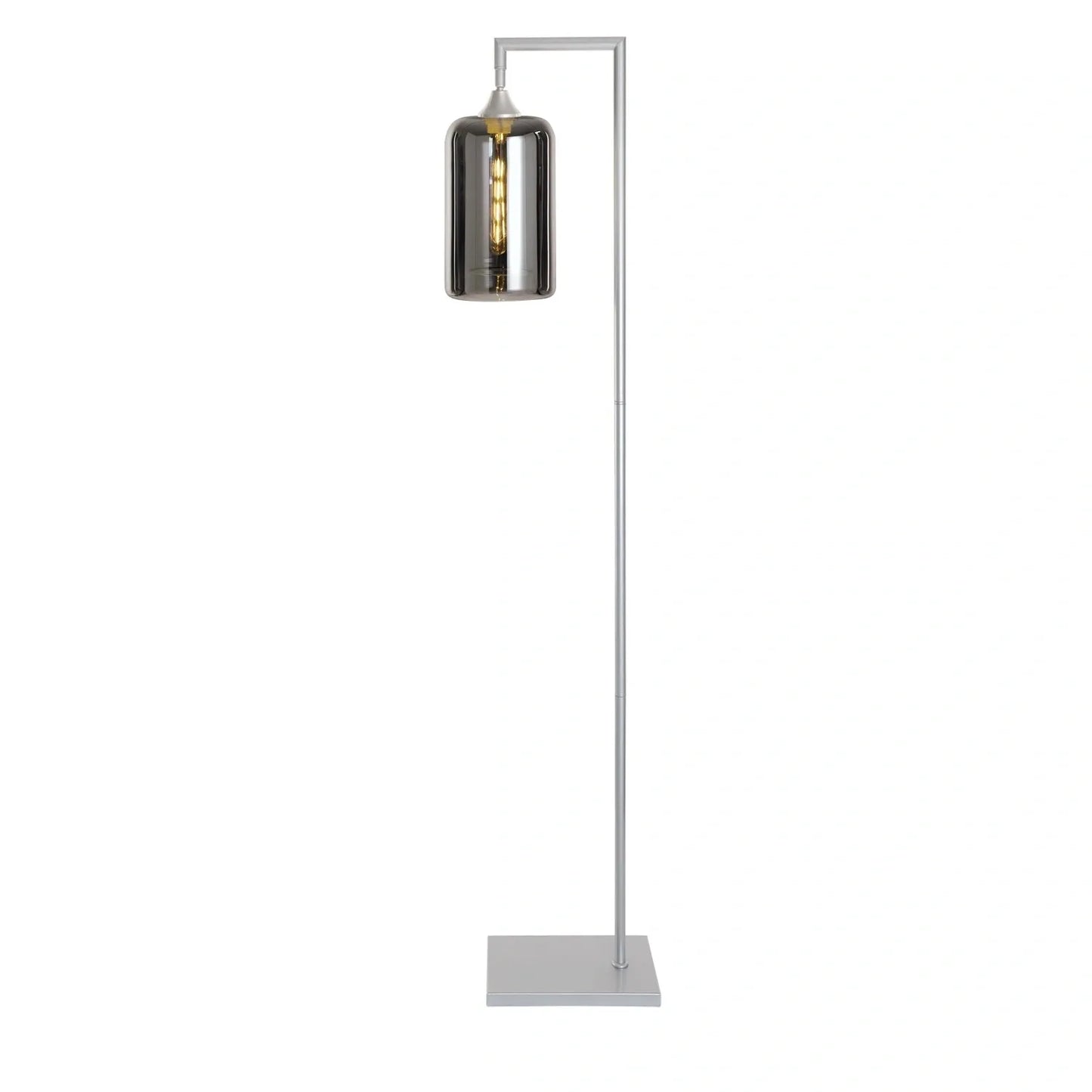 Murano Silver Floor Lamp with Slim Cylinder Glass Shade
