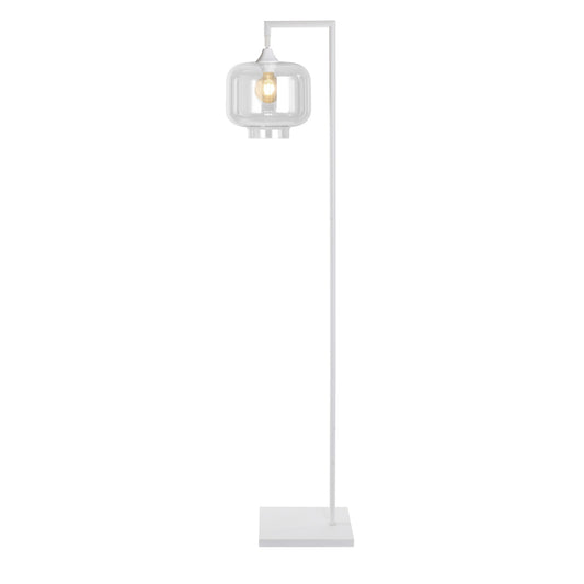 Murano White Floor Lamp with Large Round Glass Shade
