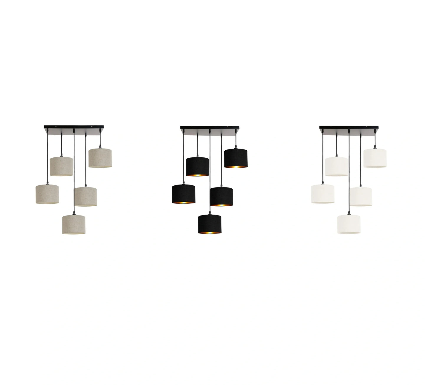 Murano 5 Light Pendant with hand made fabric Shades
