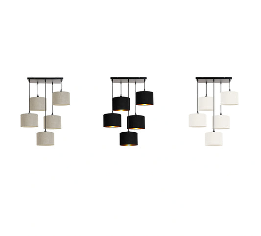 Murano 5 Light Pendant With Hand Made fabric Shades