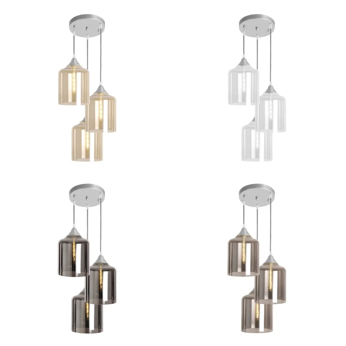 Murano 3 Light Silver Pendant With Extra Large Cylinder Glass Shades