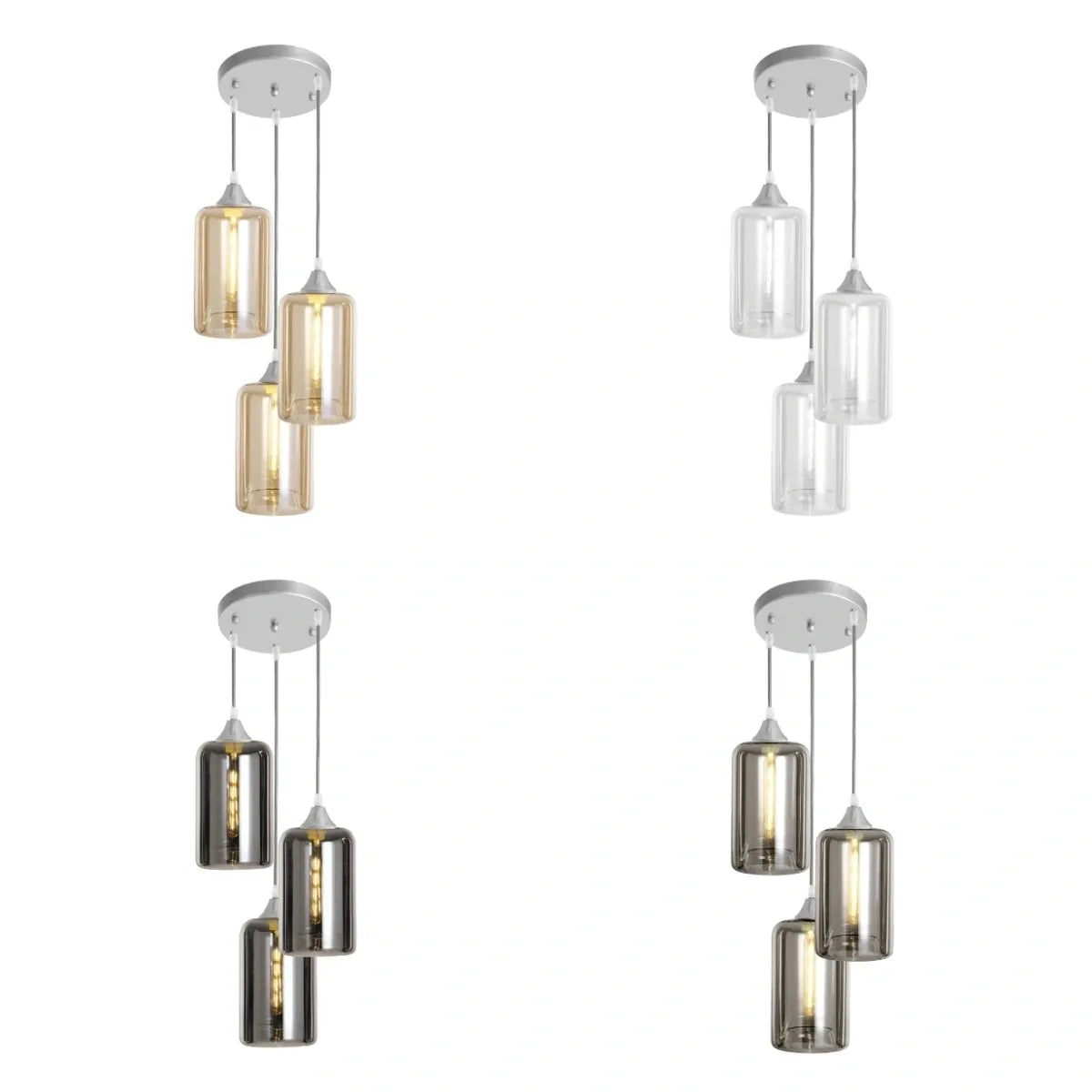 Murano 3 Light Silver Pendant With Cylinder Glass Shades