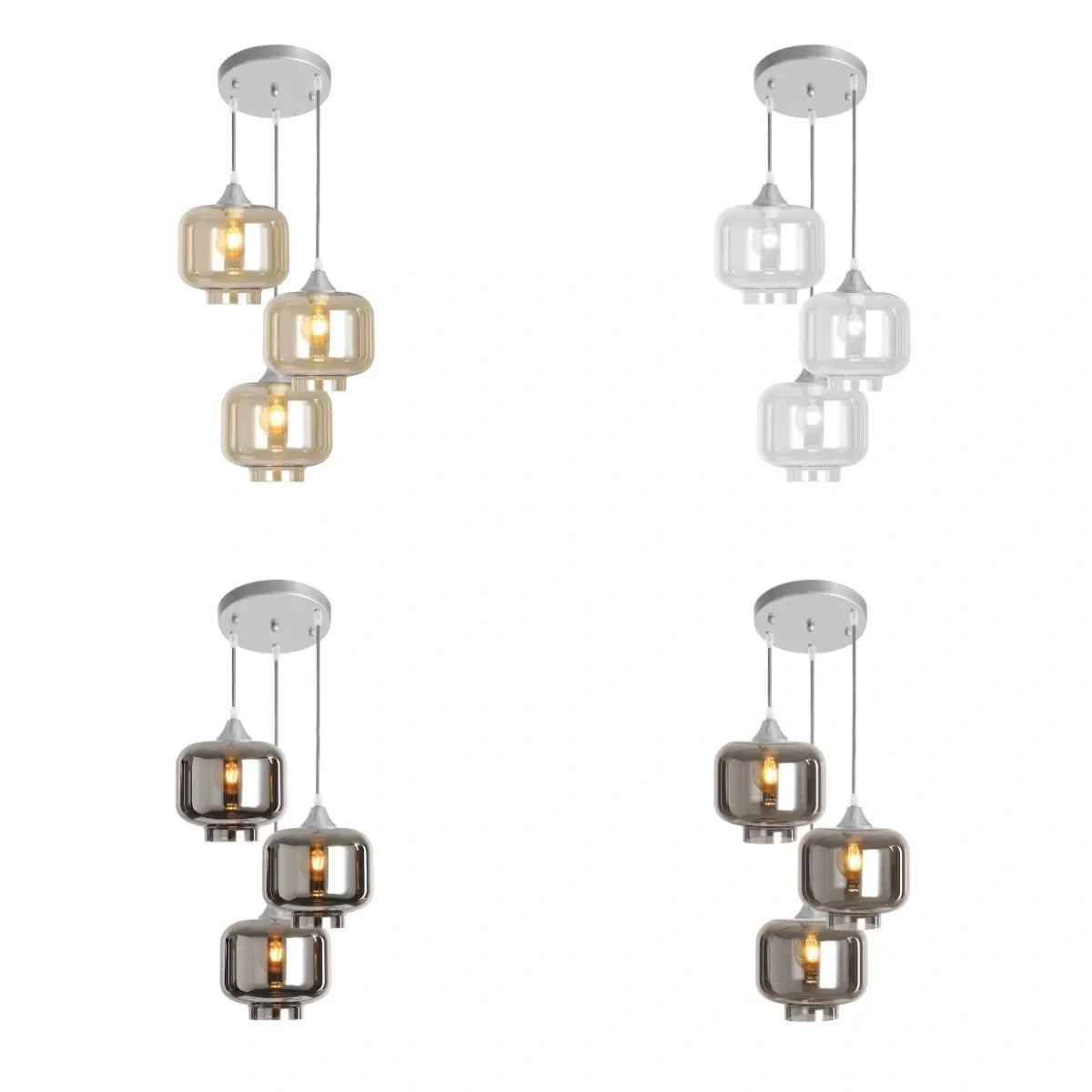 Murano 3 Light Silver Pendant With 3 Round Glass Shades