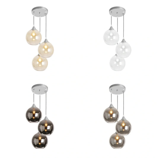 Murano 3 Light Silver Pendant With Globe Glass Shades