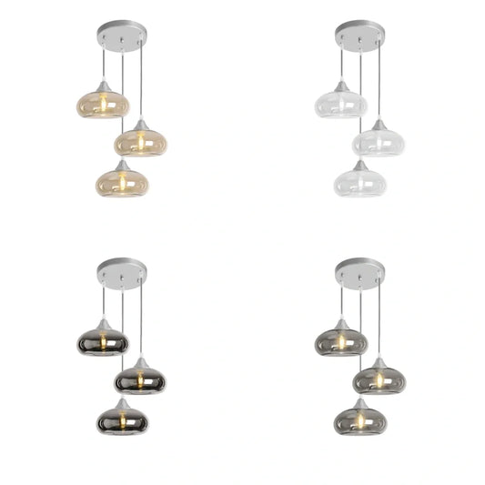 Murano 3 Light Silver Pendant With Mushroom Glass Shades