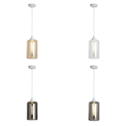 Murano 1 Light White Pendant Slim Cylinder