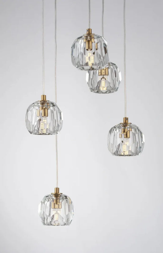 Burano Faceted Crystal 5 Light pendant Satin Brass/Gold