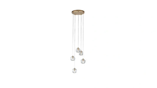 Burano Faceted Crystal 5 Light pendant Satin Brass/Gold