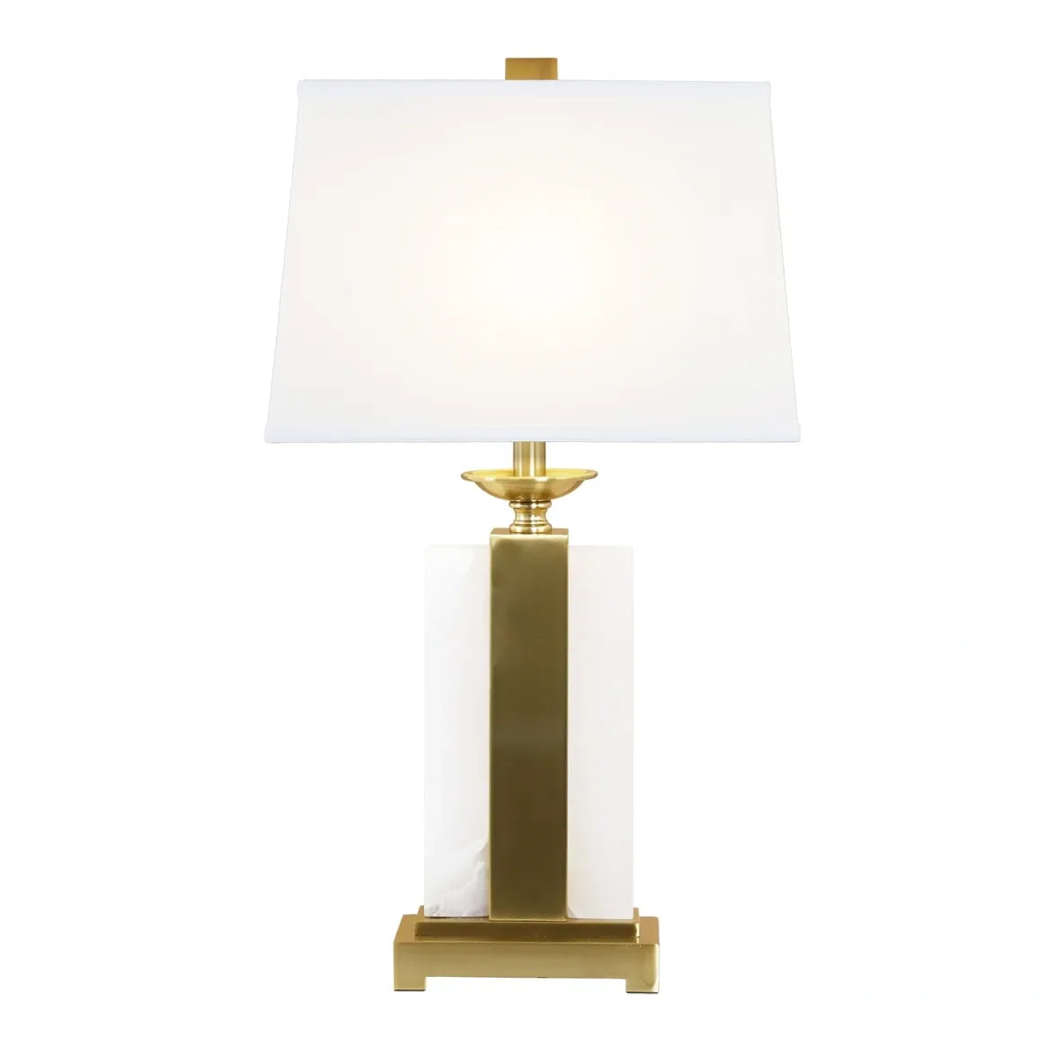 Large Alabaster and Brass table Lamp with Tapered Shade