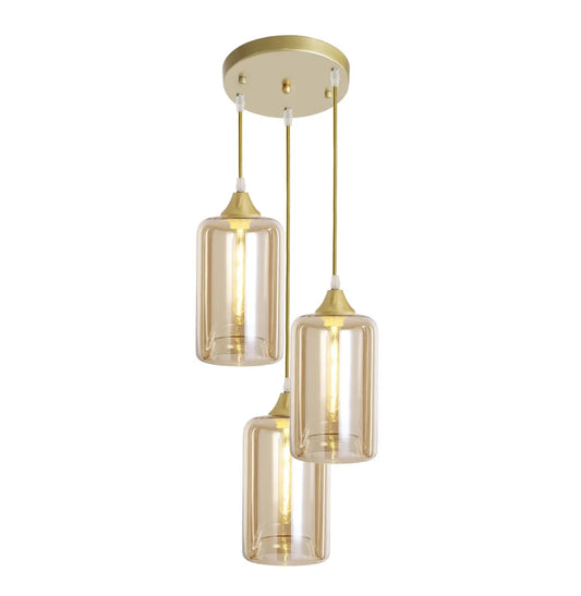 Murano 3 Light Gold Pendant With Slim Cylinder Glass Shades