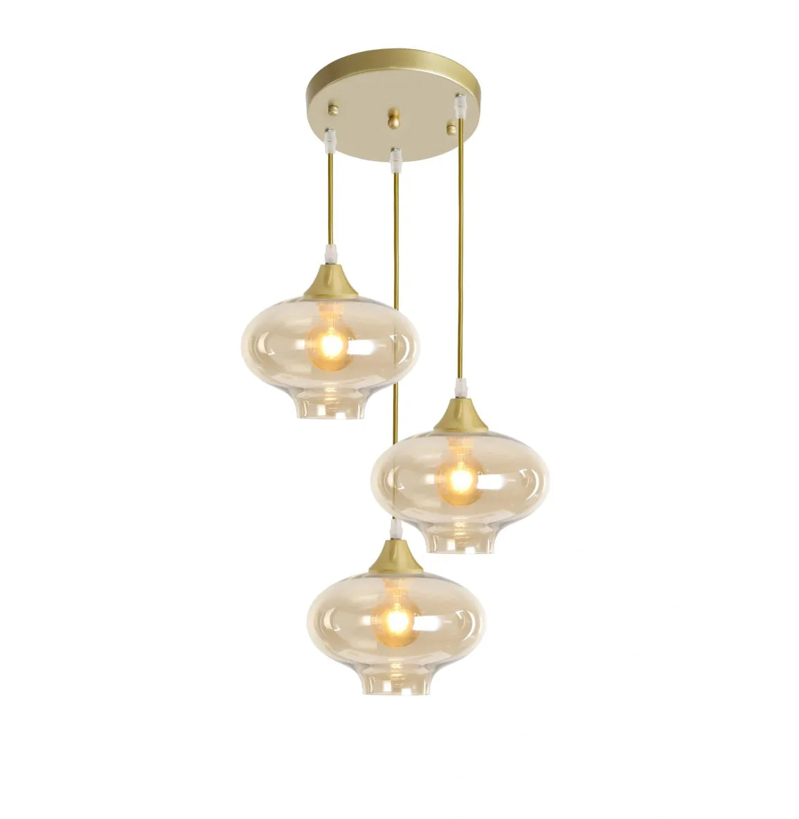 Murano 3 Light Gold Pendant With Teardrop Glass Shades