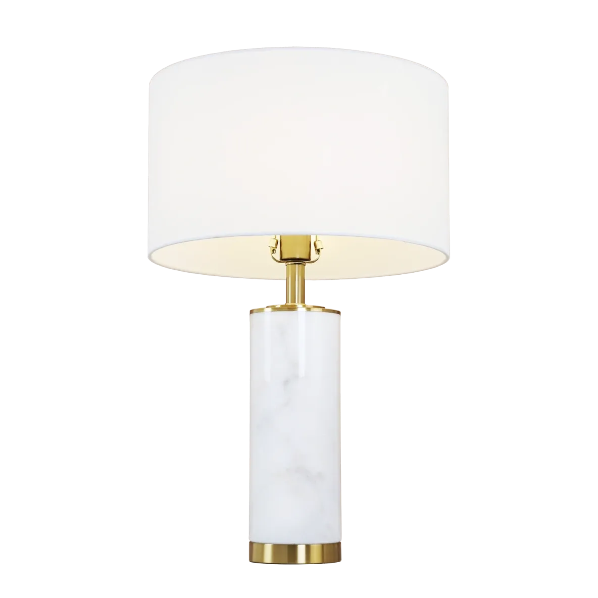 Large White Marble and Brass Table Lamp with Drum Shade