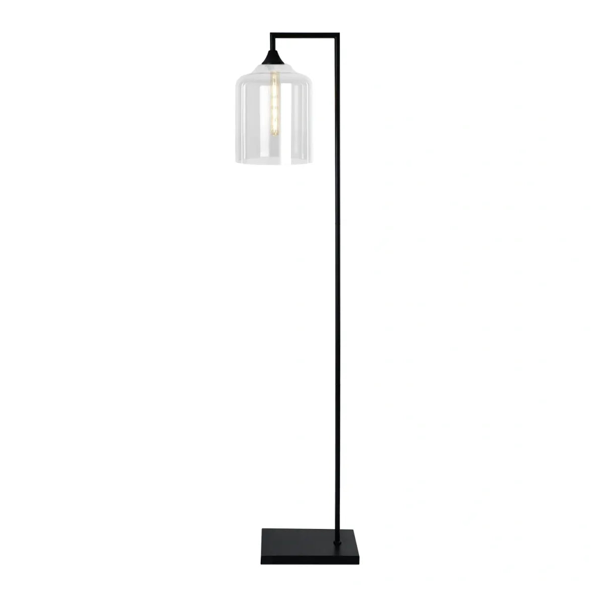 Murano Black Floor Lamp with Large Cylinder Glass Shade