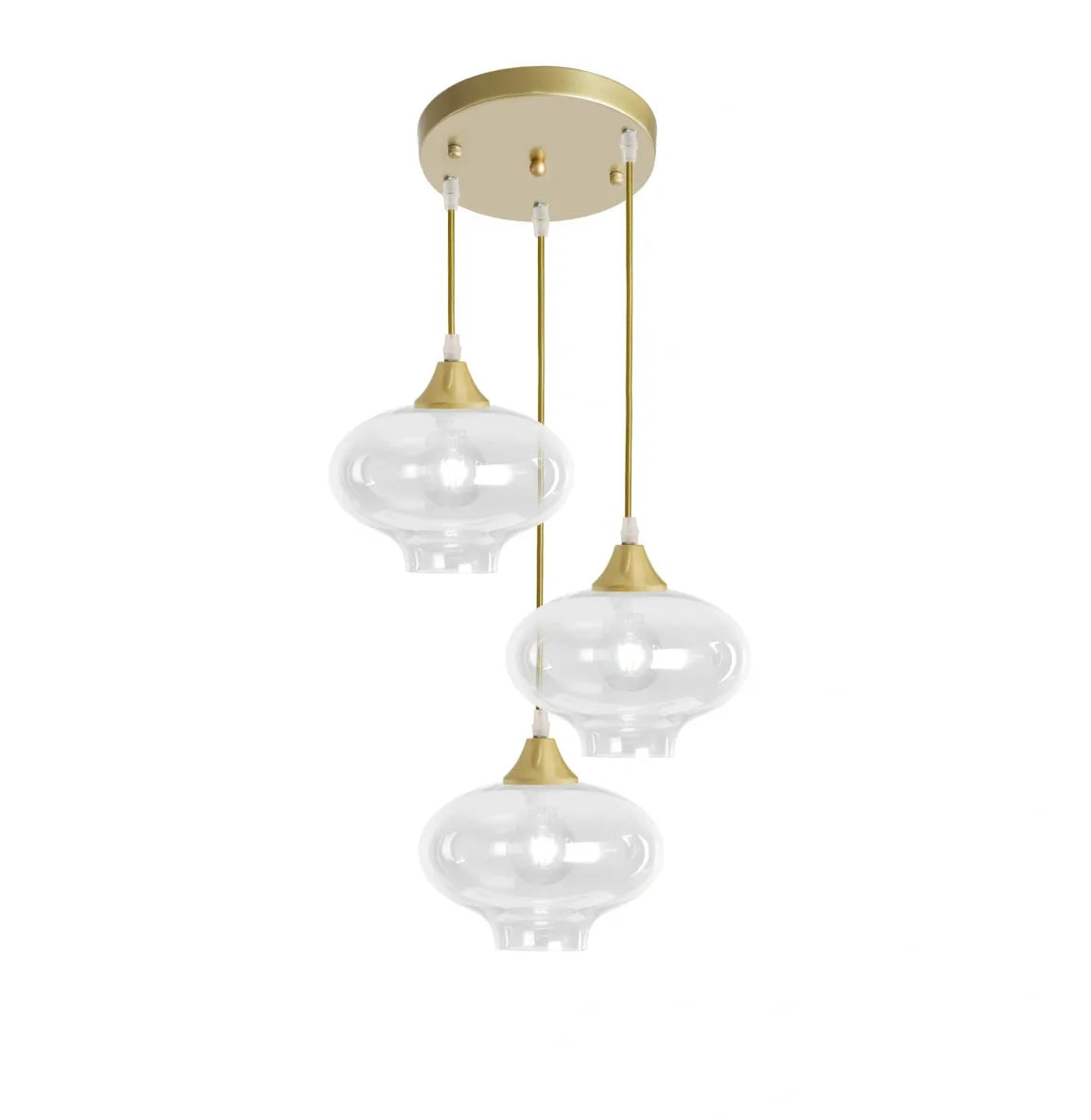 Murano 3 Light Gold Pendant With Teardrop Glass Shades