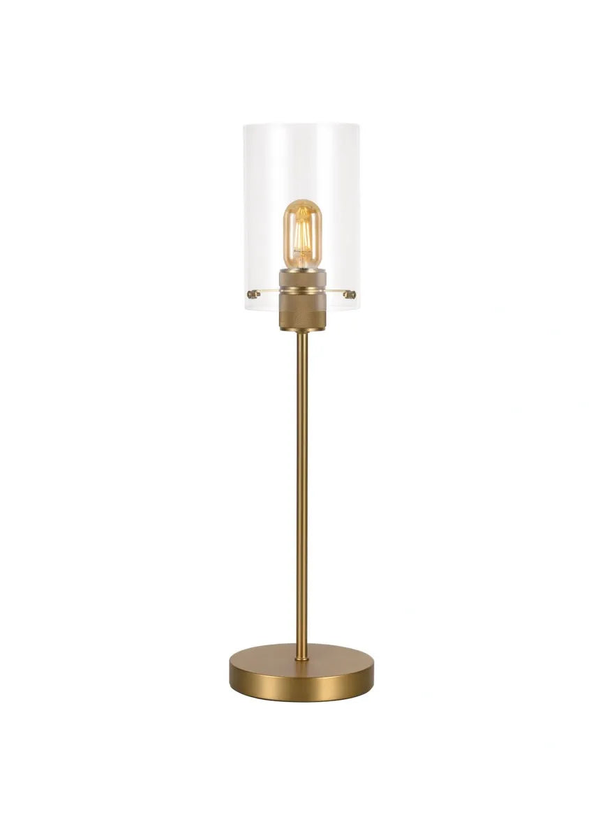Slim Satin Brass/Gold Table lamp with Clear Glass Shade