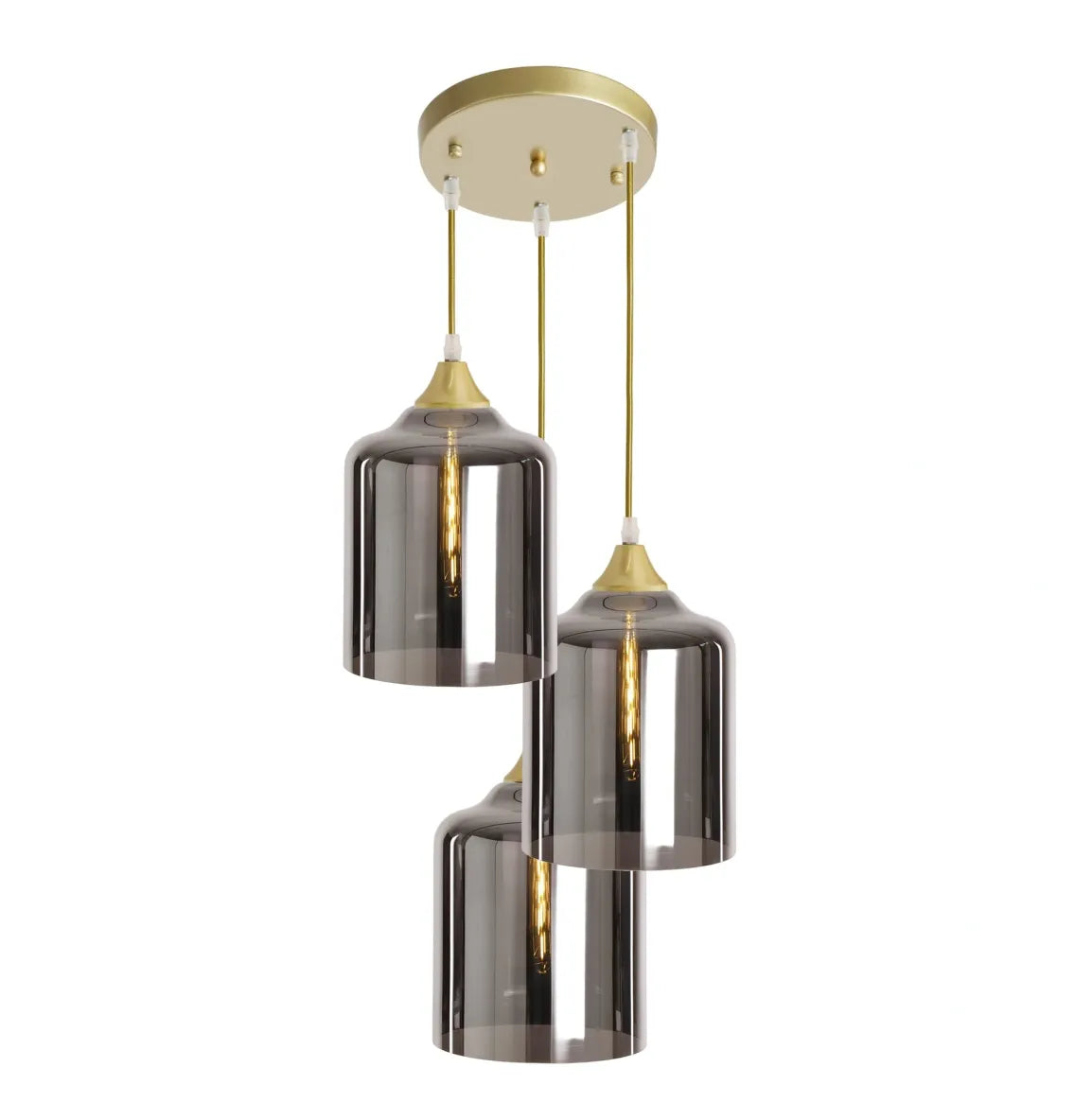 Murano 3 Light Gold Pendant With Large Cylinder Glass Shades