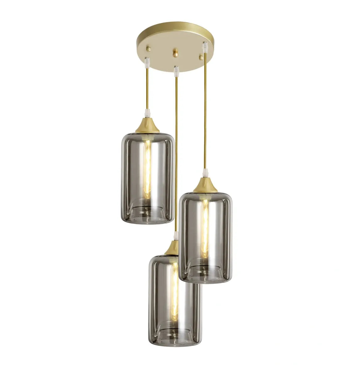Murano 3 Light Gold Pendant With Slim Cylinder Glass Shades