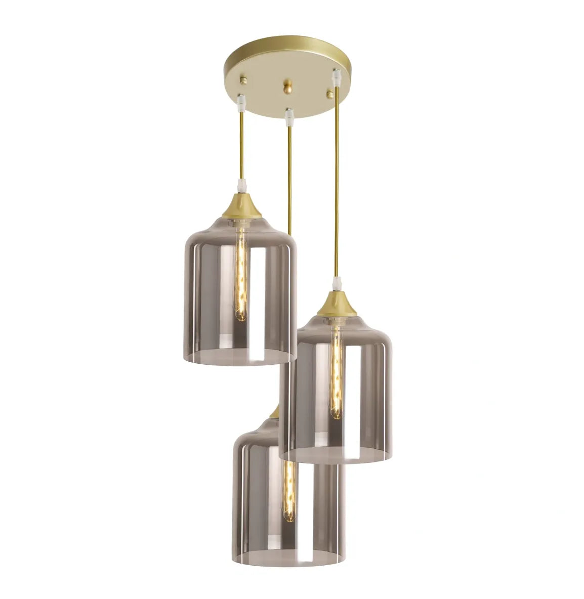 Murano 3 Light Gold Pendant With Large Cylinder Glass Shades
