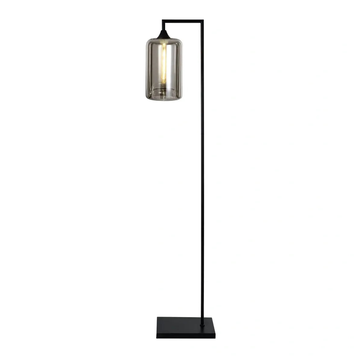 Murano Black Floor Lamp with Slim Cylinder Glass Shade