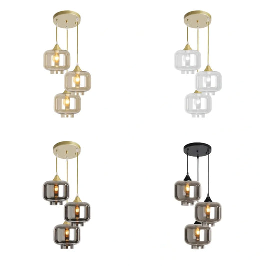 Murano 3 Light Gold Pendant With 3 Round Glass Shades