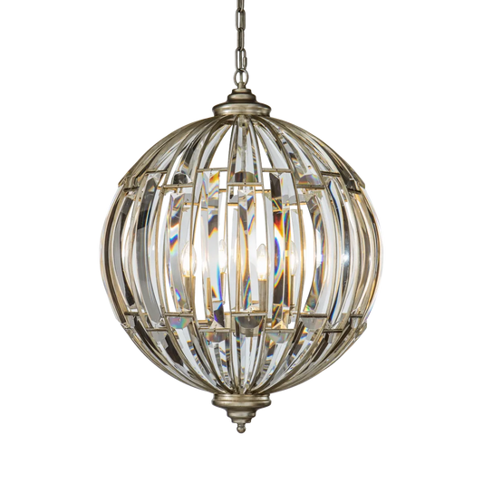 Burano Large Globe Crystal Pendant Champagne Silver