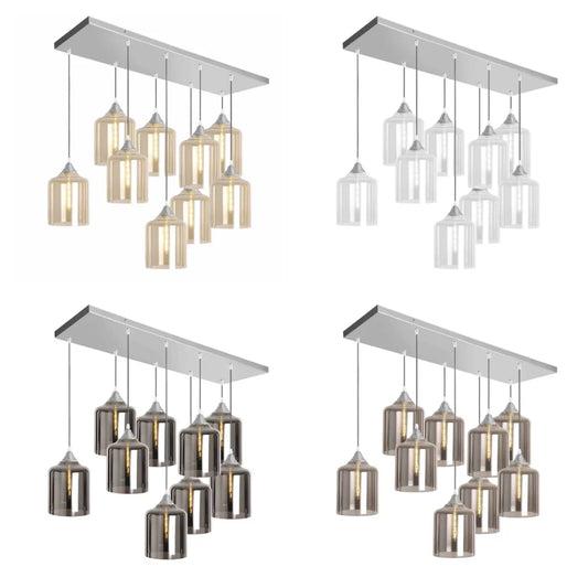 Murano 9 Light Silver Pendant with Extra Large Cylinder Shades