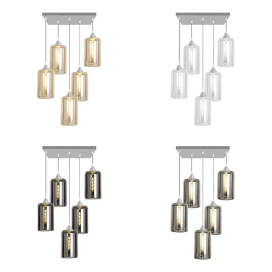 Murano 5 Light Silver Pendant with Cylinder Shades