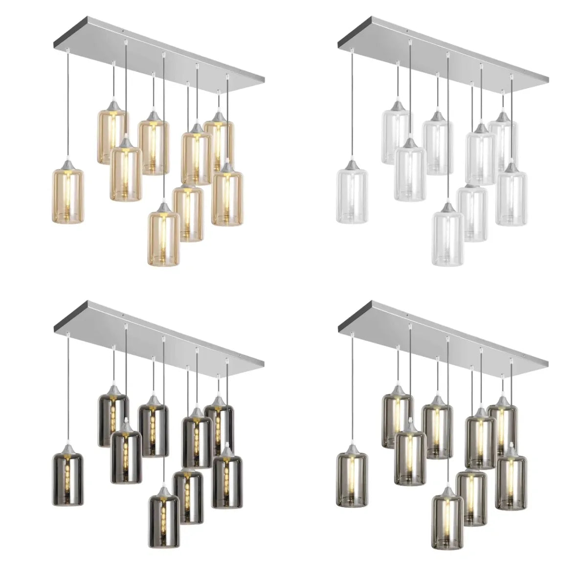 Murano 9 Light Silver Pendant with Cylinder Shades