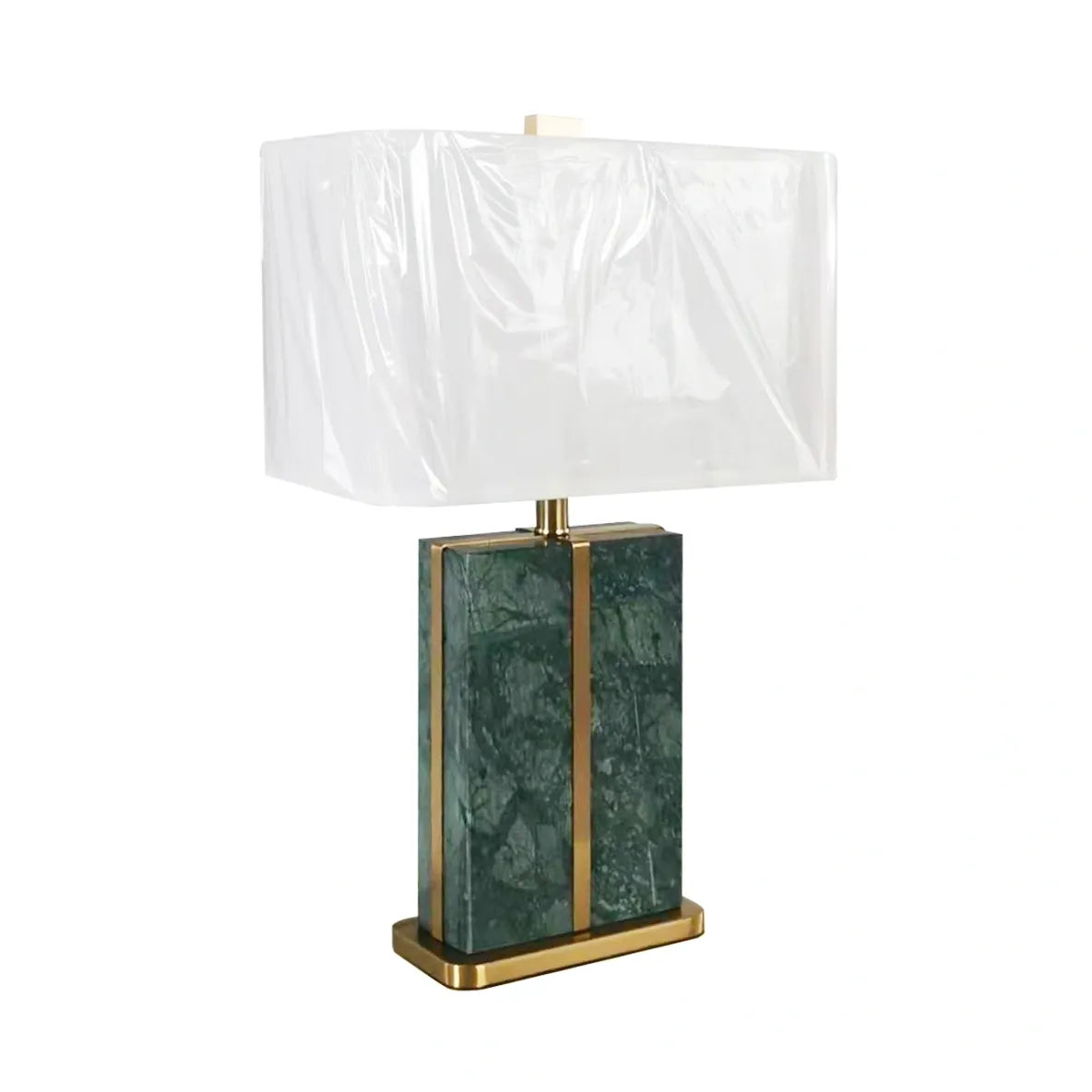 Large Solid Marble and Brass Rectangular Table Lamp with Shade
