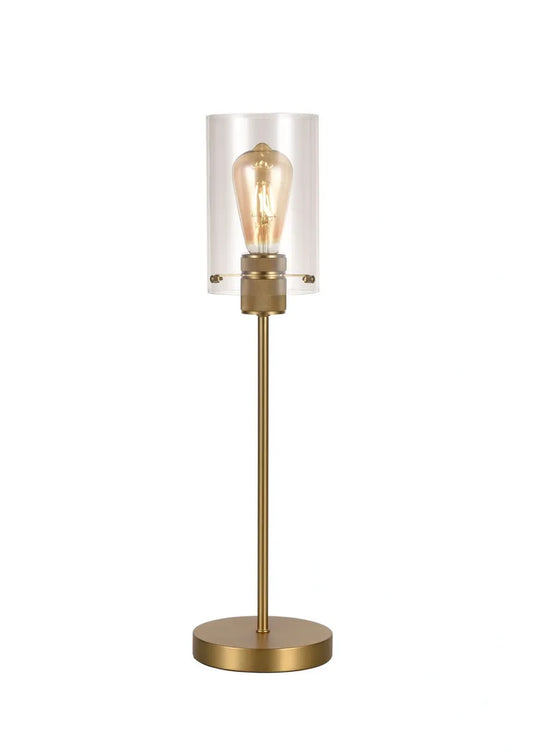 Slim Satin Brass/Gold Table lamp with Clear Glass Shade