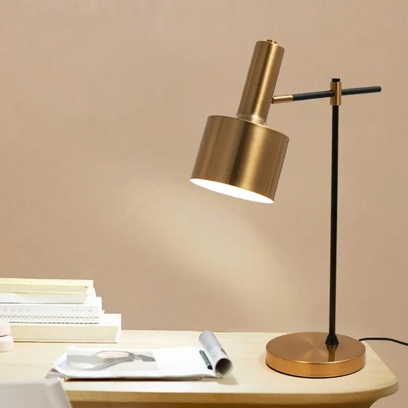 Tall Brass and Black Adjustable Table Lamp